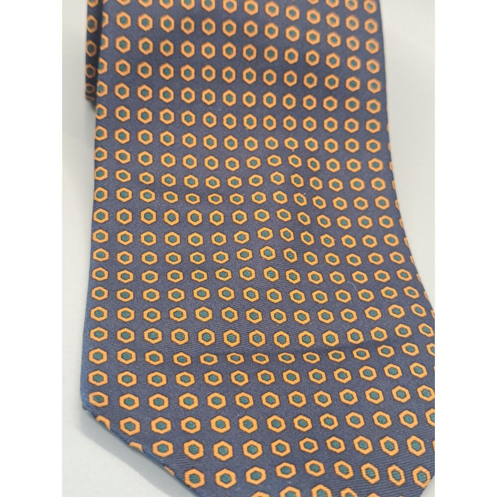 J.Crew Men's Silk Tie Handmade In USA Geometric Blue Orange 57" Pointed